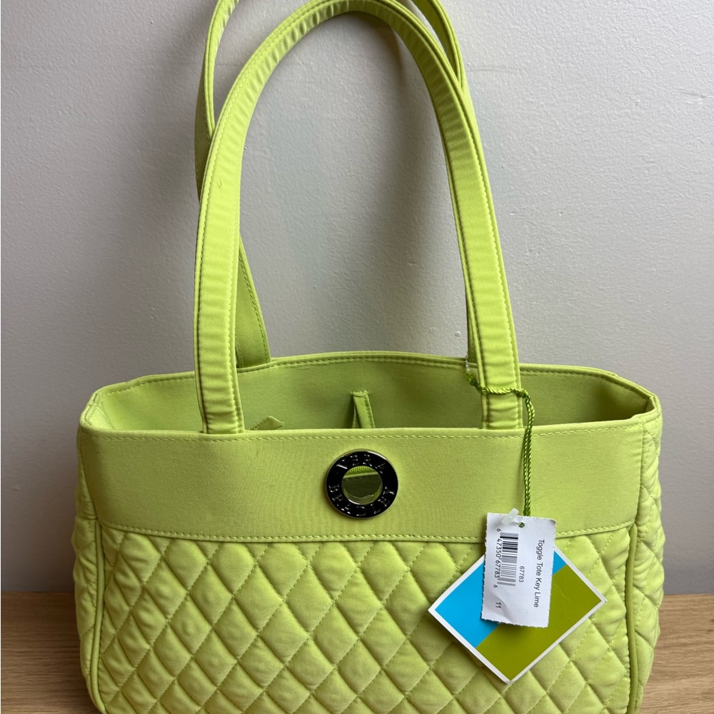 Vera bradley Lime green Quilted Toggle shoulder Bag purse.